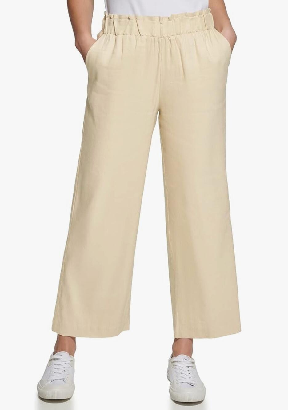 Calvin Klein Linen Blend Pull On Ruffle Trim Crop Pants Womens Size 1X New